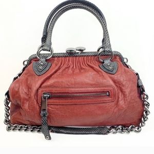 Marc Jacobs Deep Red Leather Snakeskin Trim Chain Strap Handbag